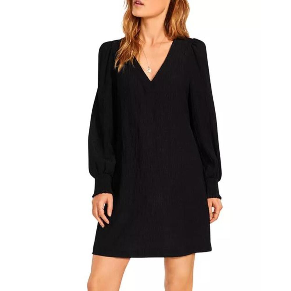 NWT BB Dakota Womens Black Long‎ Sleeve Smocked Vneck Shift Dress Size XS